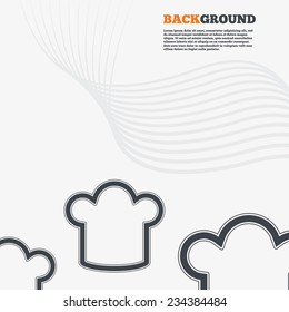 White modern background. Chief hat sign icon. Cooking symbol. Cooks hat. Outline signs with curved lines. Vector