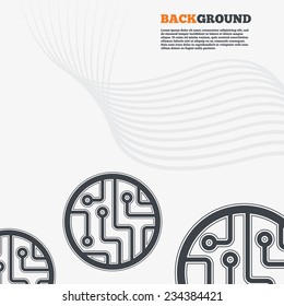 White modern background. Circuit board sign icon. Technology scheme circle symbol. Outline signs with curved lines. Vector