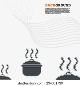 White modern background. Cooking pan sign icon. Boil or stew food symbol. Outline signs with curved lines. Vector