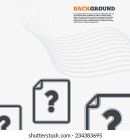 White modern background. File document help icon. Question mark symbol. Outline signs with curved lines. Vector