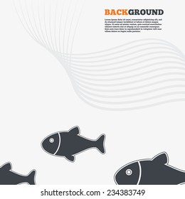 White modern background. Fish sign icon. Fishing symbol. Outline signs with curved lines. Vector