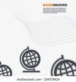 White modern background. Globe sign icon. Geography symbol. Globe on stand for studying. Outline signs with curved lines. Vector