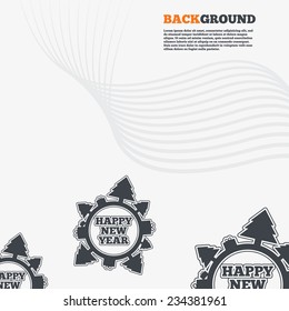 White modern background. Happy new year globe sign icon. Gifts and trees symbol. Full rotation 360. Outline signs with curved lines. Vector