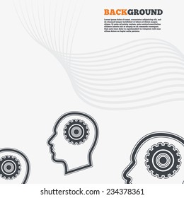 White modern background. Head with gear sign icon. Male human head symbol. Outline signs with curved lines. Vector