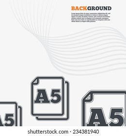 White modern background. Paper size A5 standard icon. File document symbol. Outline signs with curved lines. Vector