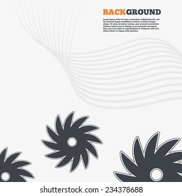 White modern background. Saw circular wheel sign icon. Cutting blade symbol. Outline signs with curved lines. Vector