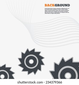 White modern background. Saw circular wheel sign icon. Cutting blade symbol. Outline signs with curved lines. Vector
