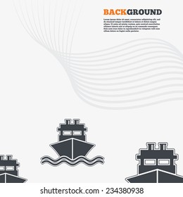 White modern background. Ship or boat sign icon. Shipping delivery symbol. With chimneys or pipes. Outline signs with curved lines. Vector
