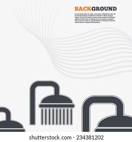 White modern background. Shower sign icon. Douche with water drops symbol. Outline signs with curved lines. Vector