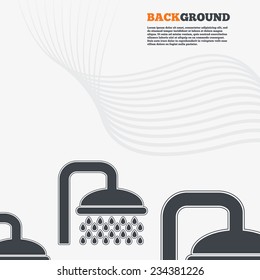 White modern background. Shower sign icon. Douche with water drops symbol. Outline signs with curved lines. Vector