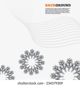 White modern background. Snowflake artistic sign icon. Christmas and New year winter symbol. Air conditioning symbol. Outline signs with curved lines. Vector