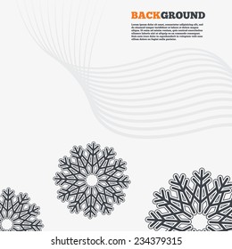 White modern background. Snowflake artistic sign icon. Christmas and New year winter symbol. Air conditioning symbol. Outline signs with curved lines. Vector
