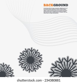 White modern background. Snowflake artistic sign icon. Christmas and New year winter symbol. Air conditioning symbol. Outline signs with curved lines. Vector