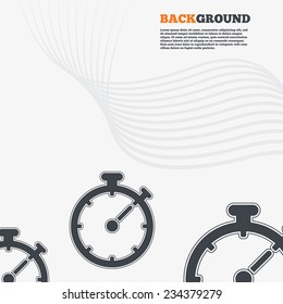 White modern background. Timer sign icon. Stopwatch symbol. Outline signs with curved lines. Vector