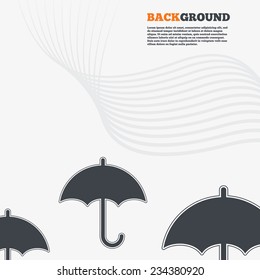 White modern background. Umbrella sign icon. Rain protection symbol. Outline signs with curved lines. Vector