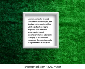 White Modern Border Frame for your Picture on the Green Grunge Texture Background . Vector Illustration.