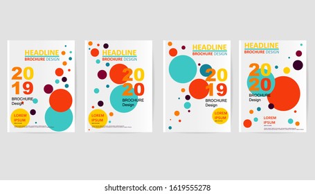 White modern business brochure, leaflet, flyer, cover template. Abstract diagonal background blue, purple, yellow and red lines and Circles. 