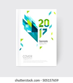 White modern business brochure/ leaflet, flyer, cover template. Abstract diagonal background blue and green lines and triangles. stock-vector EPS 10