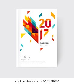 White Modern Business Brochure, Leaflet, Flyer, Cover Template. Abstract Diagonal Background Blue, Purple, Yellow, Red And Green Lines And Triangles. 