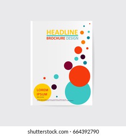 White modern business brochure, leaflet, flyer, cover template. Abstract background blue, purple, yellow and red Circles. 