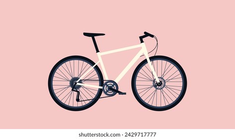 Bicicleta moderna blanca o bicicleta híbrida, concepto de deporte y transporte, diseño de ilustración vectorial plana