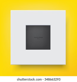 White modern frame on yellow wall. Vector illustration.