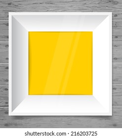 Marco blanco moderno en la pared de madera, ilustración vectorial.
