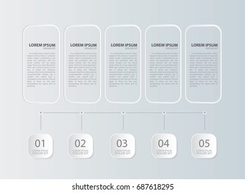White Modern Infographics vector design with business icon.Vector timeline infographic template. Infographics with five step, number option.