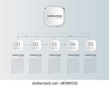 White Modern Infographics vector design.Vector timeline infographic template. Infographics with five step, number option.