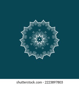 White modern mandala pattern design with dark green background