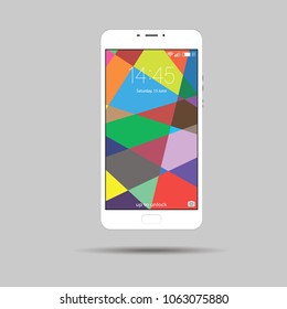 White modern phone with enabled screen with shadow on gray background

