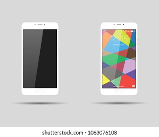 White modern phone with on and off screen with shadow on gray background