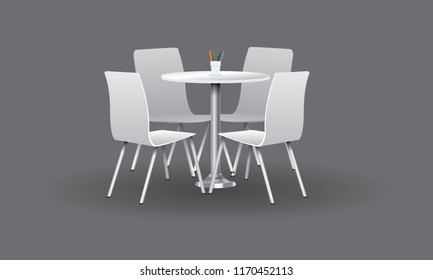 White Modern round table with chairs. Vector illustration. - Shutterstock ID 1170452113