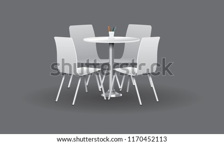 White Modern round table with chairs. Vector illustration.