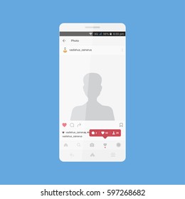 White modern smartphone with mobile app. Internet application for social communication. Notification icons likes, coomments and new friends. Flat vector illustration EPS 10