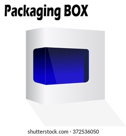 White Modern Software Product Package Box With Blue Window On White Background