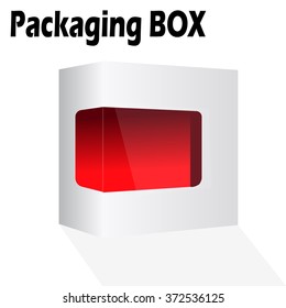 White Modern Software Product Package Box With Red Window On White Background