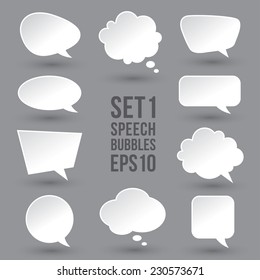 White modern speech bubbles set with shades on dark gray background