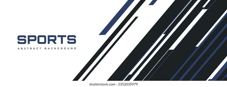 White modern sports banner design with diagonal black and blue lines. Vector abstract illustration sports background.