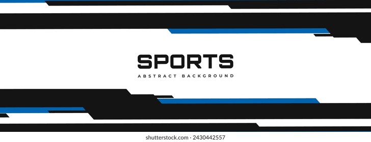 White modern sports banner design with horizontal black and blue lines. Vector abstract illustration sports background.