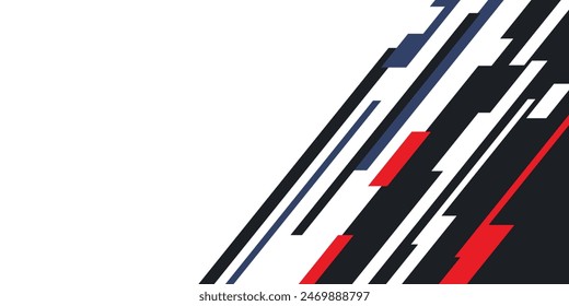 White modern sports banner design with diagonal black and blue lines. Vector abstract illustration sports background.