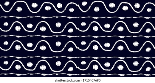 White modern stripes on blue background, seamless pattern hand drawn surface design for home.