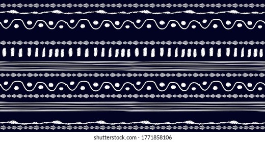 White modern stripes on blue background, seamless pattern hand drawn surface design for home.