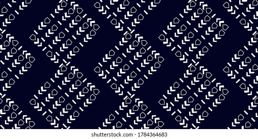 White modern stripes on blue background, seamless pattern hand drawn surface design for home.