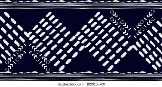 White modern stripes on blue background, seamless pattern hand drawn surface design for home.
