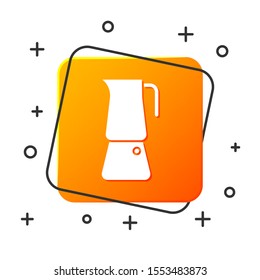 White Moka pot icon isolated on white background. Coffee maker. Orange square button. Vector Illustration