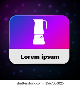 White Moka pot icon isolated on black background. Coffee maker. Rectangle color button. Vector Illustration