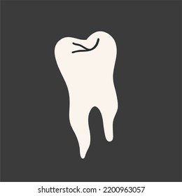 White molar isolated on black background. Vector flat illustration, cartoon.