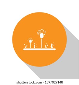 White Mold icon isolated on white background. Orange circle button. Vector Illustration