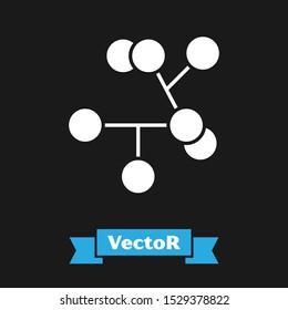 White Molecule icon isolated on black background. Structure of molecules in chemistry, science teachers innovative educational poster.  Vector Illustration